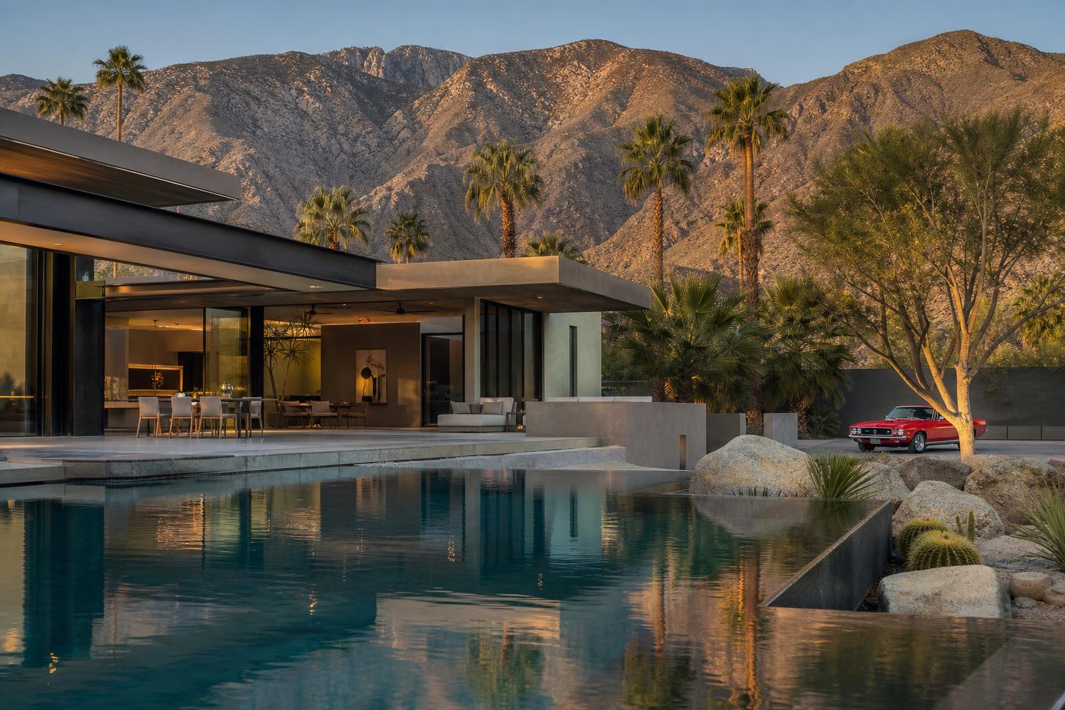 Modern luxury desert villa at golden hour