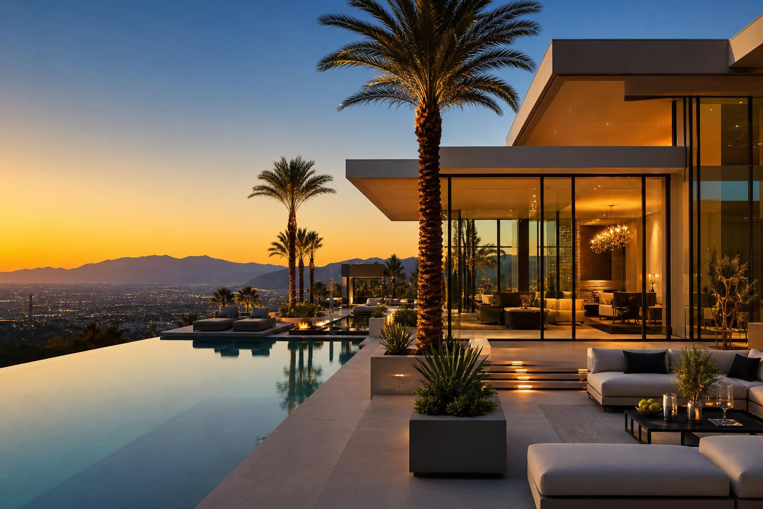 Modern luxury desert villa at golden hour